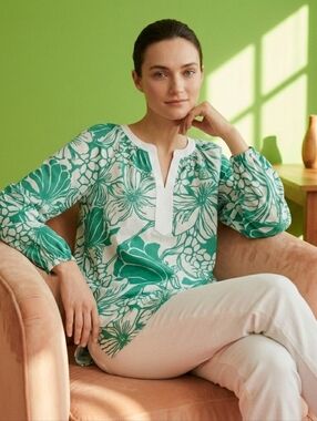 Lilly Pulitzer White and Green Floral Blouse